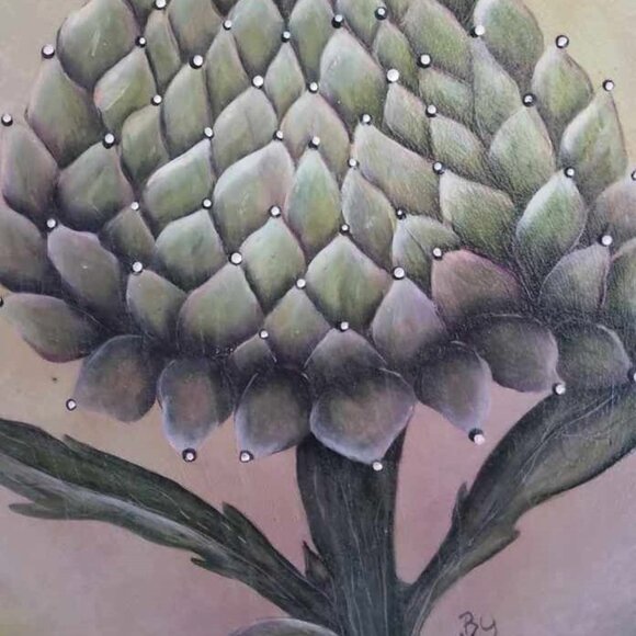 3 meticulously Hand Painted Enamel & Signed Metal Artichoke Collector Display Pl - Picture 9 of 12